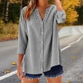 thumbnail image 2 of Women's Flannel Plaid Button Up Shirt Blouse Top, Loose Fit 3/4 Sleeve V Neck Round Neck, Casual Long Sleeve Tunic for Women Fall Winter Fashion | CSEONE,Black XL, 2 of 9