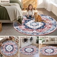 thumbnail image 5 of Round Rugs 4Ft, Boho Red Blue Round Area Rug Washable Indoor Throw Carpet, Retro Geometric Southwestern Ethnic Soft Non Slip Circle Rug for Kitchen Nursery Room Home Decor Aesthetic, 5 of 8