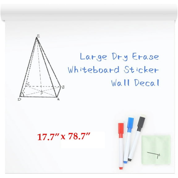GIXUSIL White Board Paper, 17.7" X 78.7" Dry Erase White Board Sticker, Dry Erase Paper Roll with Adhesive Backing/ Extra Large/ Super Sticky for for Wall Doors, 3 Markers & Erase Cloth