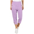 thumbnail image 2 of LADIGASU Women's Solid Color Stretch Waist Strap Pocket Zipper Pants 7 Quarter Pants, 2 of 9