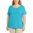 thumbnail image 2 of Karen Scott Plus Size Cotton Scoop Neck Top Aqua Oasis 3X, 2 of 2