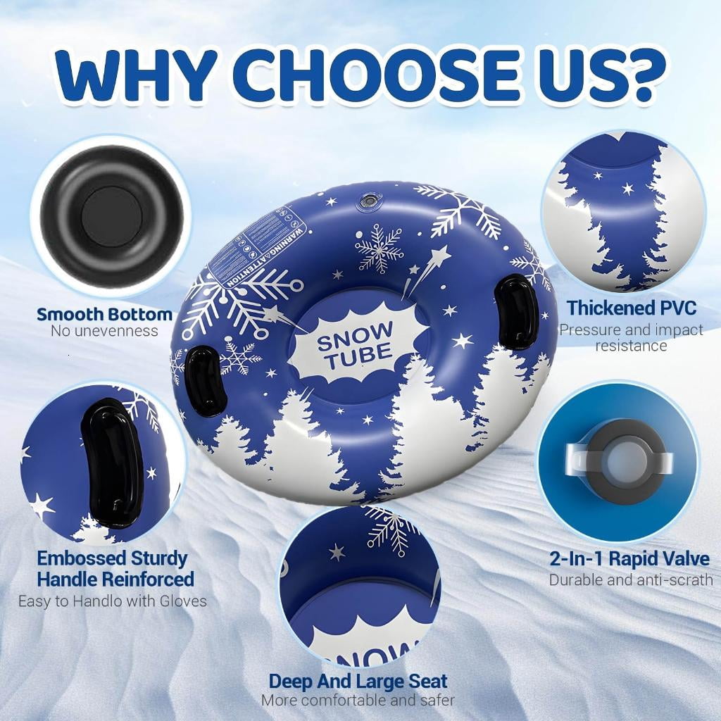 Youthyao Folding Inflatable Snow Tube Sled with Handles Thicken PVC Snow Tubing Winter Snow Tube Winter Outdoor Sports Toy