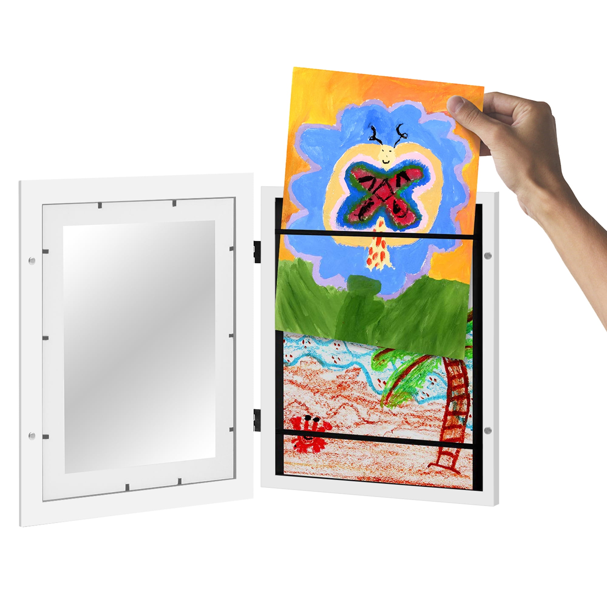 Americanflat 8.5x11 Kids Art Frame 2 Pack Holds 100 Art Pieces Magnetic Letter Size Display Mini - White