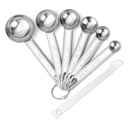 

Stainless Steel Measuring Spoons Cups Set Small Tablespoon Teaspoons Set 6 with Bonus Leveler for Dry and Liquid