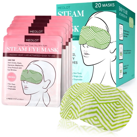 MEDLOT Heated Eye Mask, 20 Disposable Steam Warm Eye Patches for Dry Eyes,Puffy Eyes, Dark Circles
