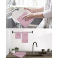 thumbnail image 5 of Pink Burlap Texture Hand Towels Set, Waffle Weave Kitchen Towels 2 Pieces, Farmhouse Vintage Pink Microfiber Hair Face Bath Tea Towel Absorbent Quick Drying Cleaning Dish Cloths, 15.7"x23.6", 5 of 7