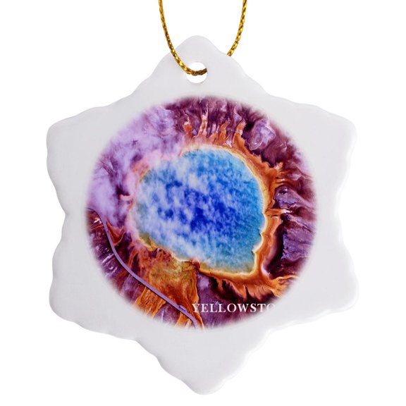 3drose, Aerial View Grand Prismatic Spring Yellowstone National Park, 3 inch Snowflake Porcelain Ornament