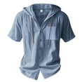 thumbnail image 6 of GrmtClth Mens Button Down Shirt Casual Long Sleeve Linen Shirts Summer Lightweight Hoodie Beach Yoga Drawstring Hooded Tops with Key Pockets Light Blue XXL, 6 of 9
