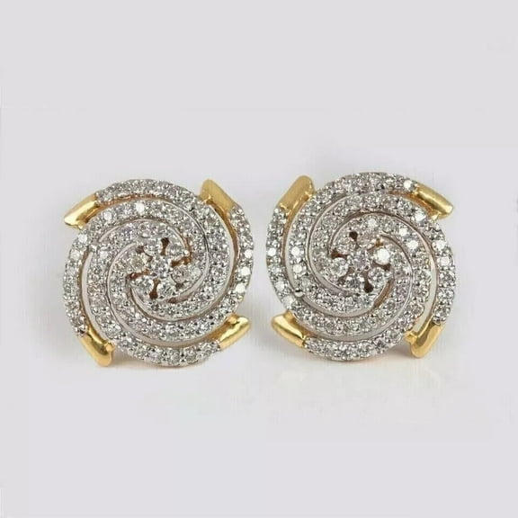 2.50Ct Round Cut Lab-Created Diamond Halo Stud Earrings 14K Yellow Gold Plated