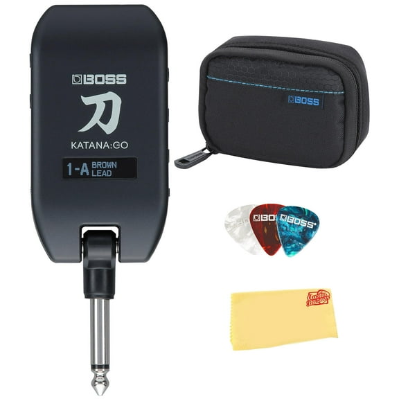 Boss Katana:GO Personal Headphone Guitar Amplifier Bundle with Case, Picks, and Austin Bazaar Polishing Cloth