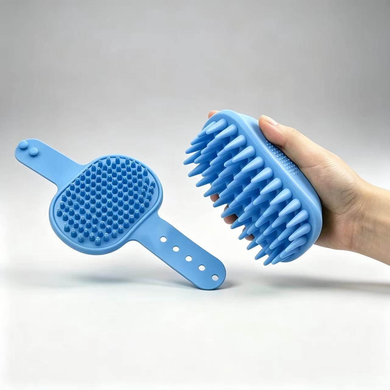 Pet Silicone Shampoo Brush for Long & Short Hair – Shower Wash Curry Brush, Dog Hair Products Accessories, Back Massage for Medium & Large Pets, Dogs, Cats (Blue)