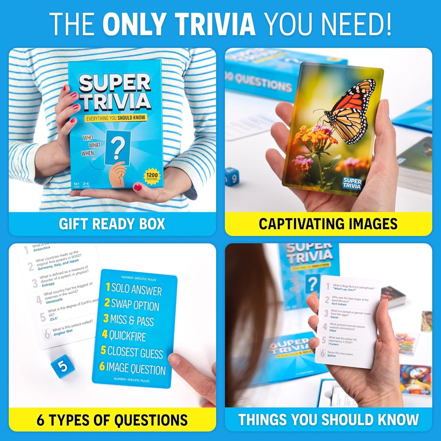 Super Trivia Games for Adults with 1200 Questions - Things You Should Have Known - Fun Board Game with Trivia Cards