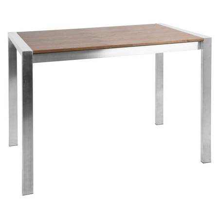 Burl Walnut Wood Fuji Contemporary Counter Table in Brushed Stainless Steel and Walnut Wood by LumiSource ()