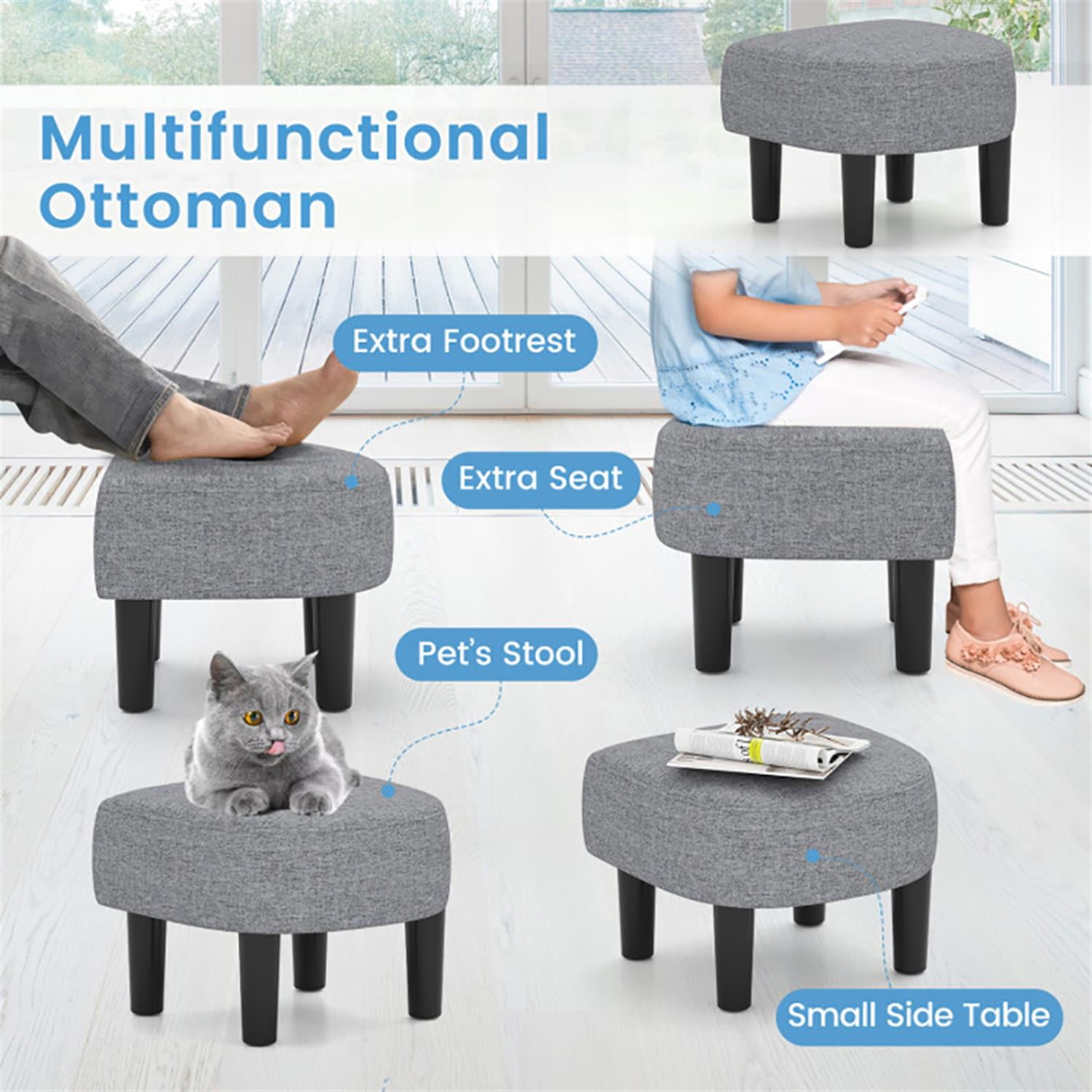 Demi Bonn Modern Club Swivel Accent Chair, Elegant Armchair with Ottoman Footrest Curved Backrest, Suitable for Living Room Bedroom Reception Room Office, Gray