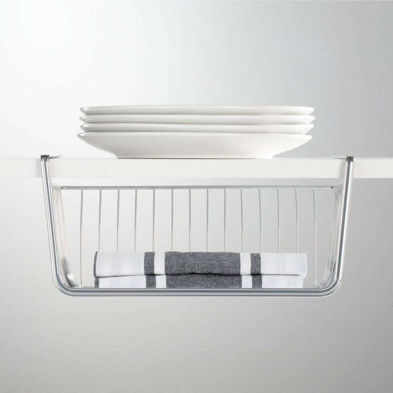 mDesign Under Shelf Organizer for Cabinet - Hanging Storage Basket - Chrome