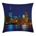thumbnail image 1 of Urban Throw Pillow Cushion Cover, Manhattan Sunset Skyline New York Cityscape USA Night Lights Buildings Skyscrapers, Decorative Square Accent Pillow Case, 16 X 16 Inches, Multicolor, by Ambesonne, 1 of 2