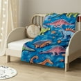 thumbnail image 2 of JEUXUS in The Dark Blanket Dinosaur Throw Blanket for Boys Kids Soft Warm Cozy Furry Cute Dino Blanket, Dinosaur Room Decor Blankets for Girls,Grandkids, Blue,, 2 of 6