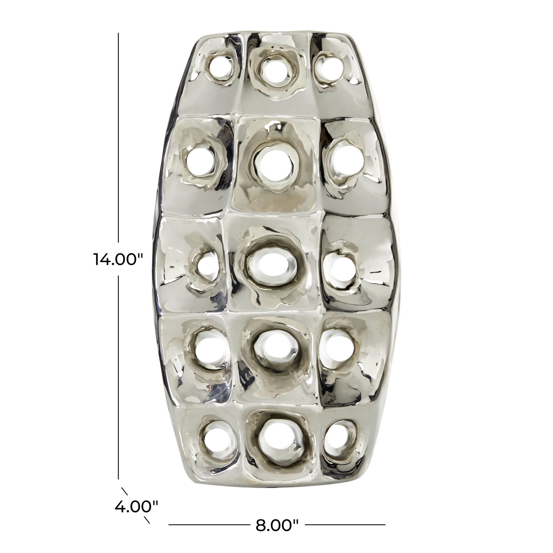 DecMode 14" Silver Ceramic Vase with Cut Out Designs
