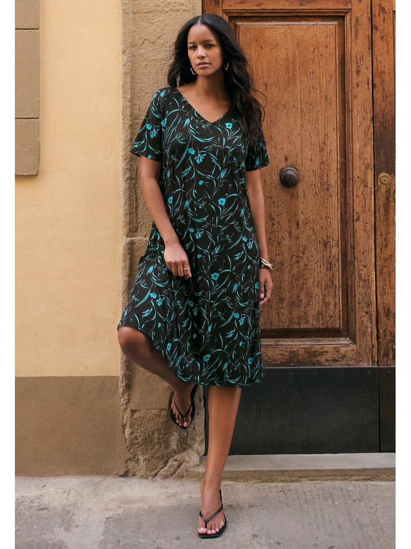 Roaman's Plus Size Stretch Knit Pocket Swing Dress