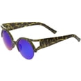 thumbnail image 3 of sunglassLA Unisex Women's Round Mirrored Lens Half Frame Cutout Cat Eye Sunglasses (Green-Tortoise / Blue Mirror) - 50mm, 3 of 4