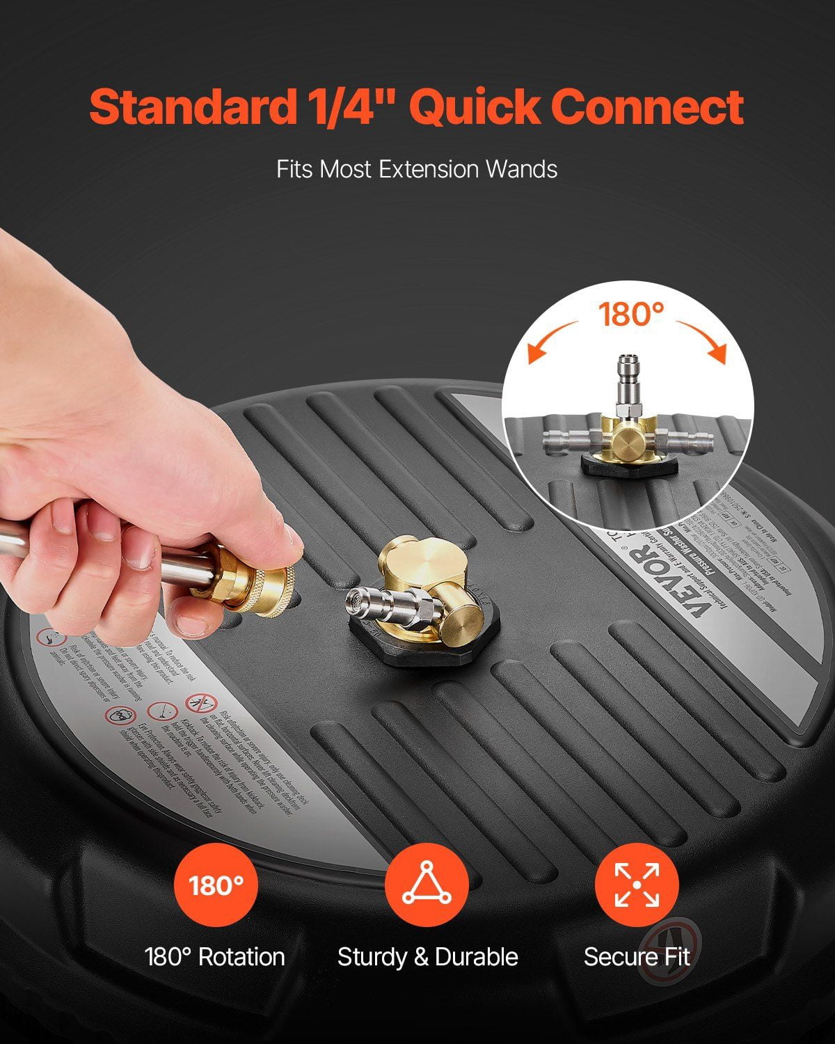 15" Pressure Washer Surface Cleaner - 3000 Max PSI Rotary Nozzle with 2 Extended Wands - Heavy Duty Plastic for Driveways, Decks & Concrete - Fits Most Power Washers
