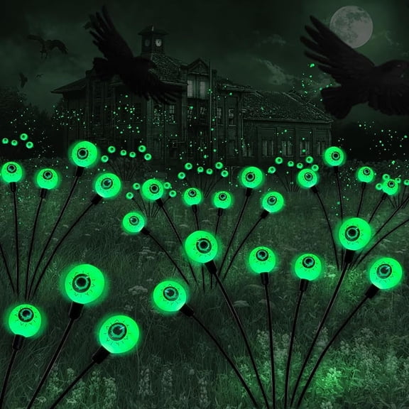 2 Pack Solar Scary Eyeball Lights 16LED Halloween Garden Lights Green Spooky Lights Waterproof Halloween Stake Lights Halloween Outdoor Decorations for Pathway