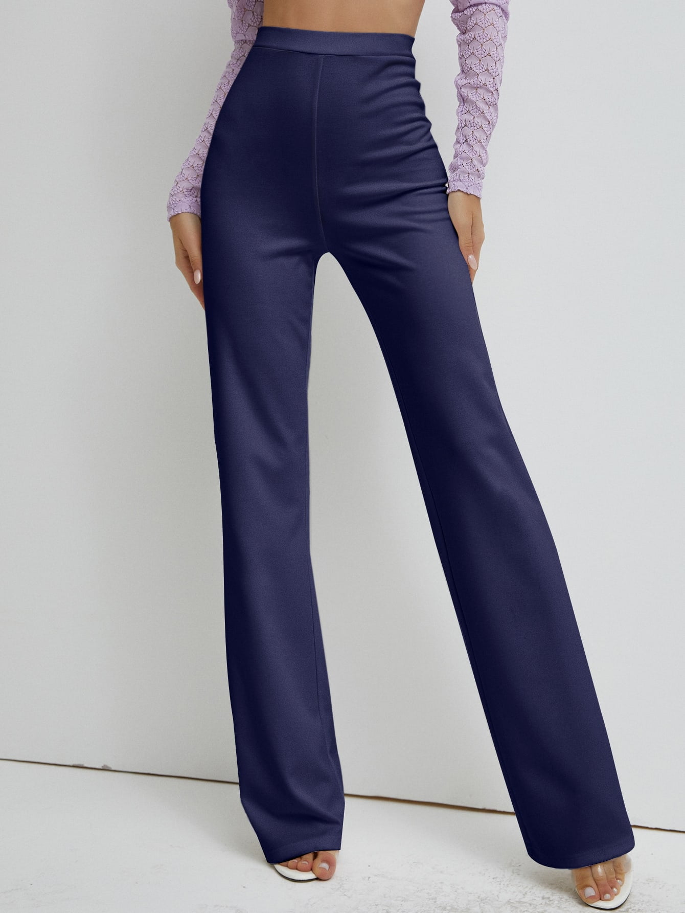 High Waist Solid Straight Pants21812T 