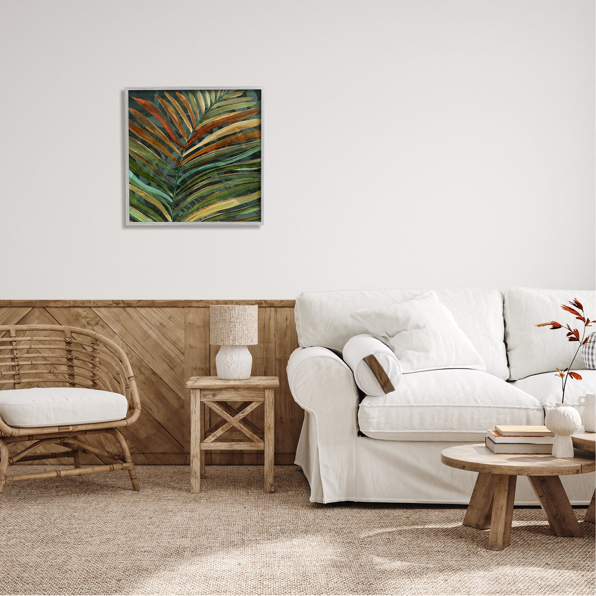 Stupell Industries Muted Botanical Leaf Botanical & Floral Painting Gray Framed Art Print Wall Art, 24 x 24
