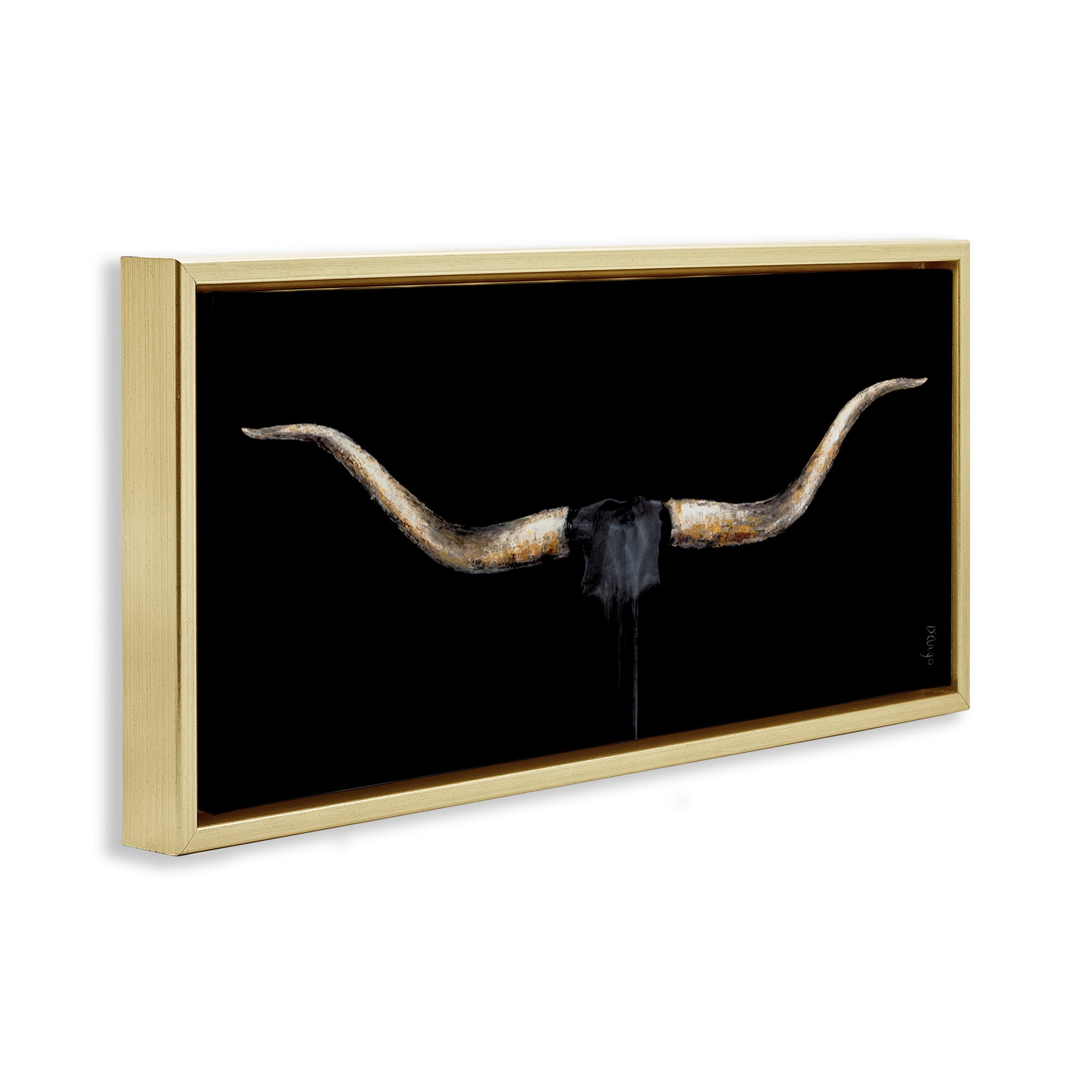 Stupell Industries Bull Horns Shadow Animal Painting Animals & Insects Painting Gold Floater Framed Canvas Art Print Wall Art, 25 x 11