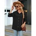 thumbnail image 5 of Womens Cable Knit Light-Weight Shacket Button Down Shirts Long Sleeve Casual Oversized Blouses Tops Black S, 5 of 8