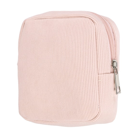 Uxcell Period Bag for Teen Girls Women, Portable Corduroy Sanitary Towel Compact Cute Pouch with Zippers, Small Pouch Napkin Storage Pads Holder for Travel, Daily Use, Purse, Pink