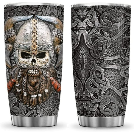 

20oz Viking Gifts for Men Dad Son Husband Unique Birthday Gifts for Men Cool Gifts for Men Viking Celtic Odin Skull Tumbler Cup with Lid Double Wall Vacuum Insulated Travel Coffee Mug