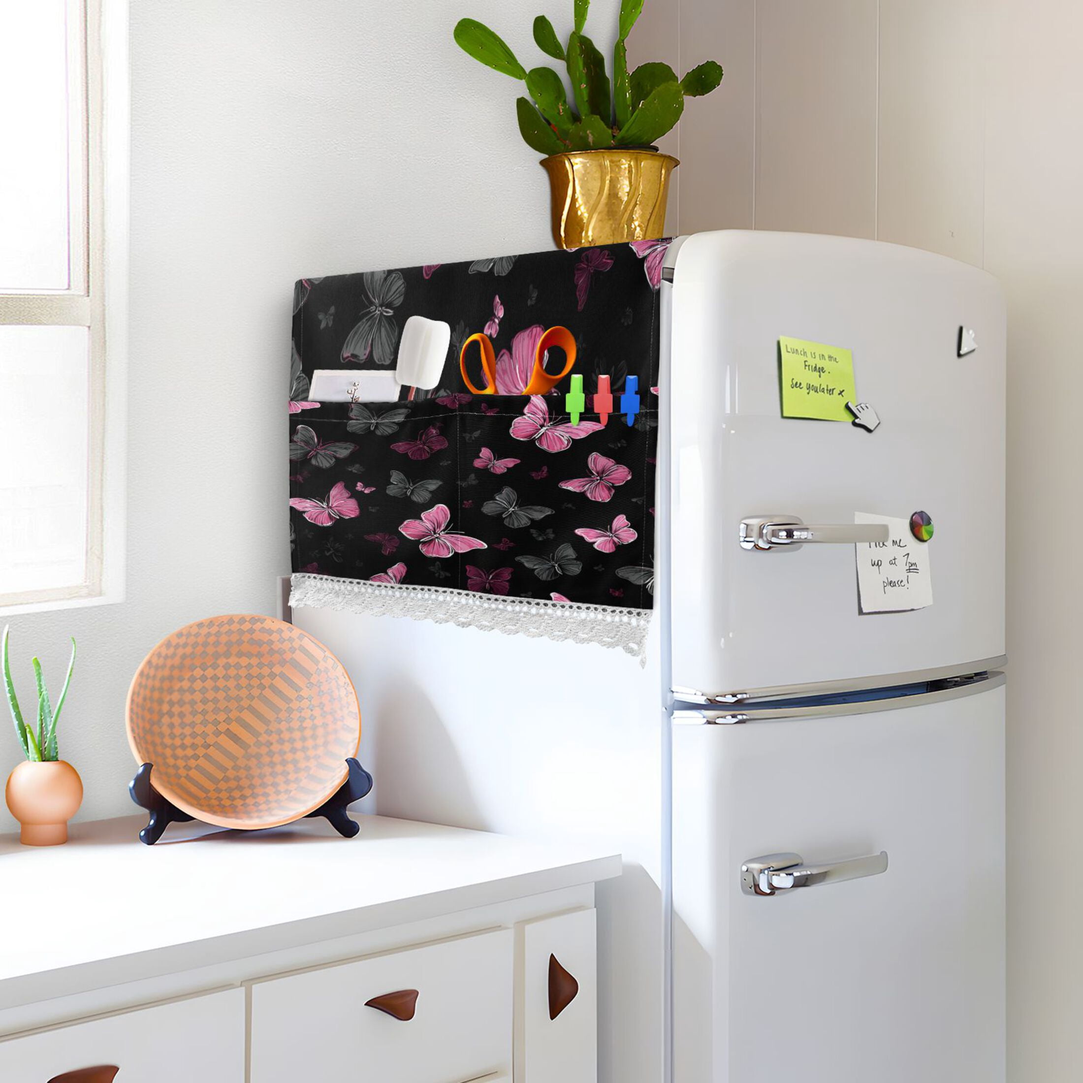 Wobogo Pink Butterfly Washing Machine Cover Dustproof Washer Dryer Cover Waterproof Laundry Room Decorative Protector
