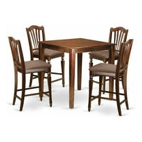 HomeStock 5 Piece Counter Height Dining Set Includes a Square Kitchen Table and 4 Dining Room Chairs, 36x36 Inch,Mahogany