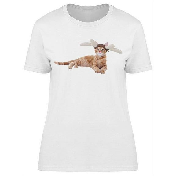 Funny Christmas Rudolph Cat T-Shirt Women -Image by Shutterstock, Female 3X-Large