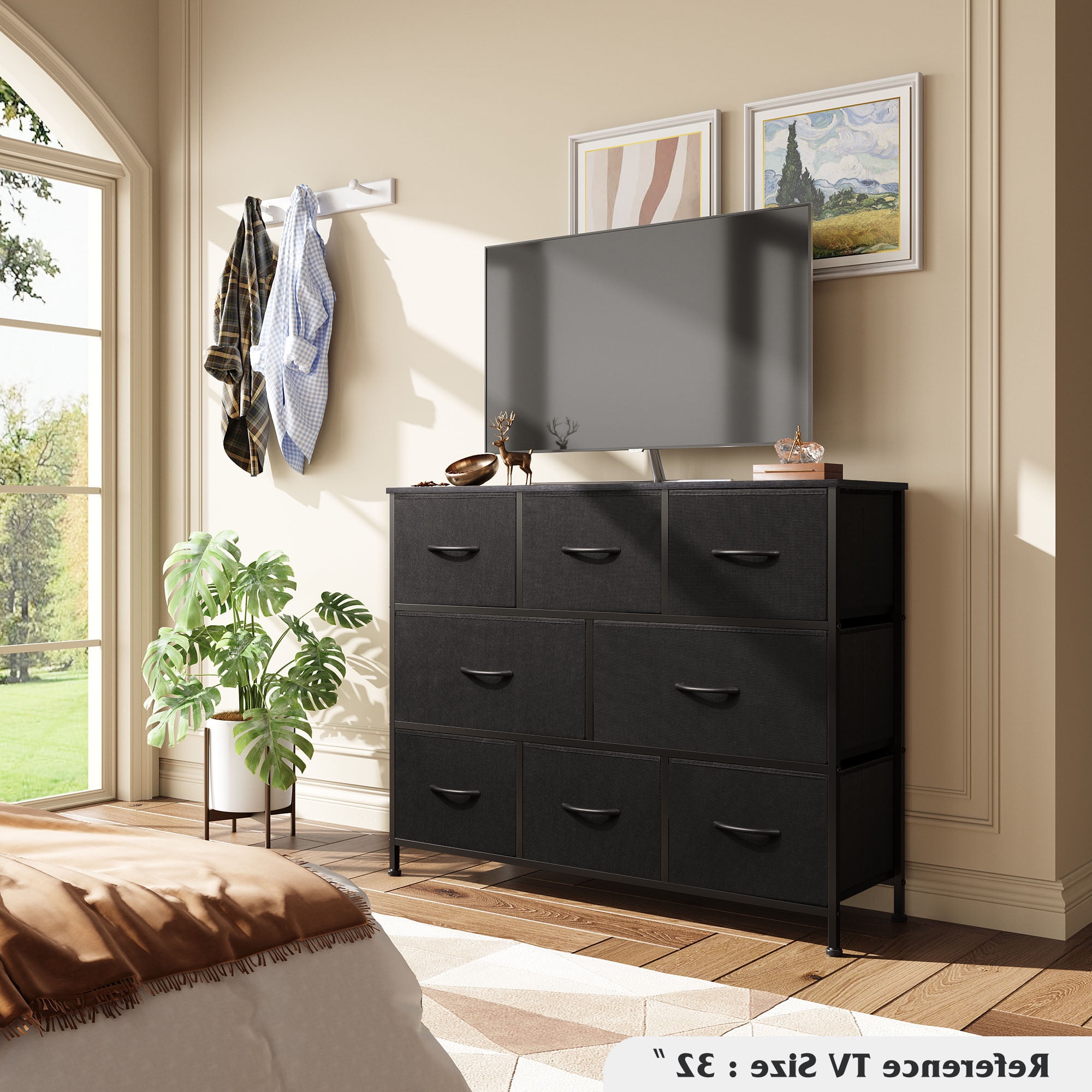 GALAXHERO 8 Drawer Dresser for Bedroom, Fabric Storage Unit, Large Drawer Chest for Entryway & Living Room, Black, 59" x 30" x 16"