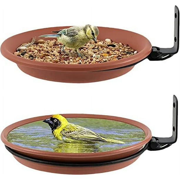 2 bebederos para pájaros, comedero para pájaros al aire libre y baño para pájaros, bebedero para pájaros para balcón, dispensador de alimentos para pájaros silvestres, baño para pájaros, (marrón) ER Rojo Verde
