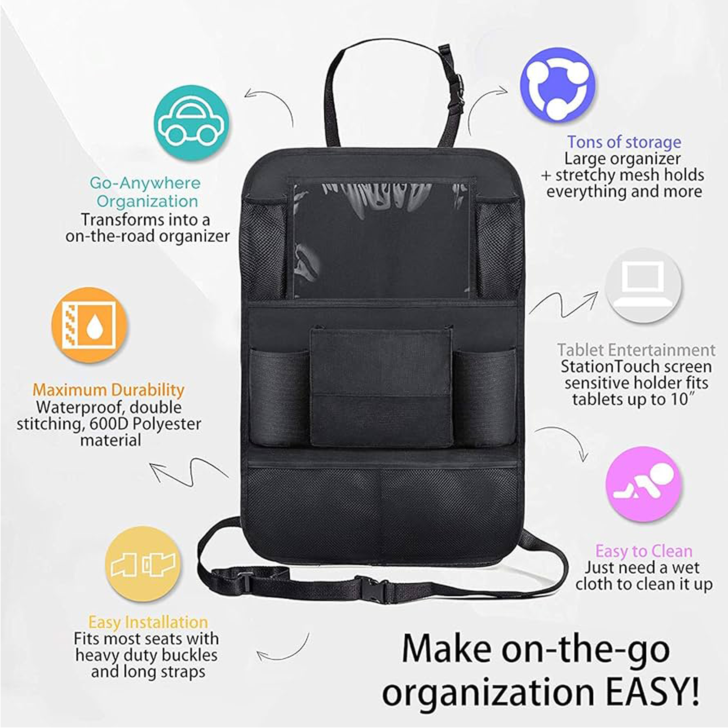 Auto Drive Back Seat Organizer with Tablet Holder photo 5