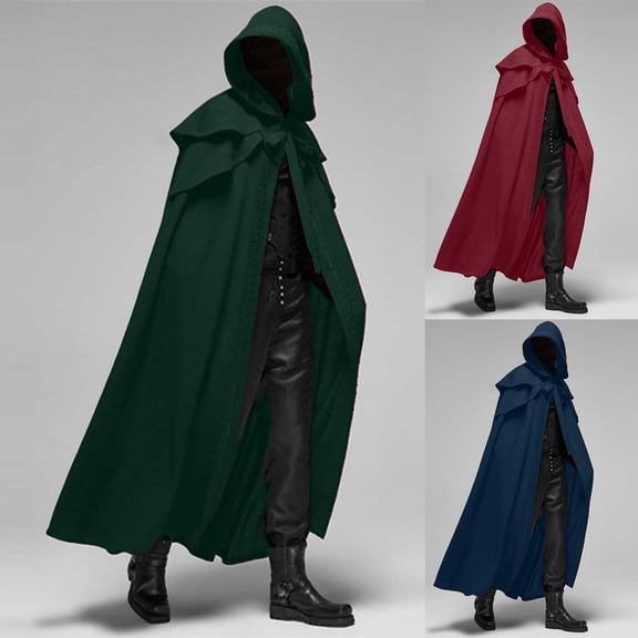 Hvyesh Halloween Costumes for Men Renaissance Hooded Cloak Long Medieval Cloak Vintage Gothic Robe