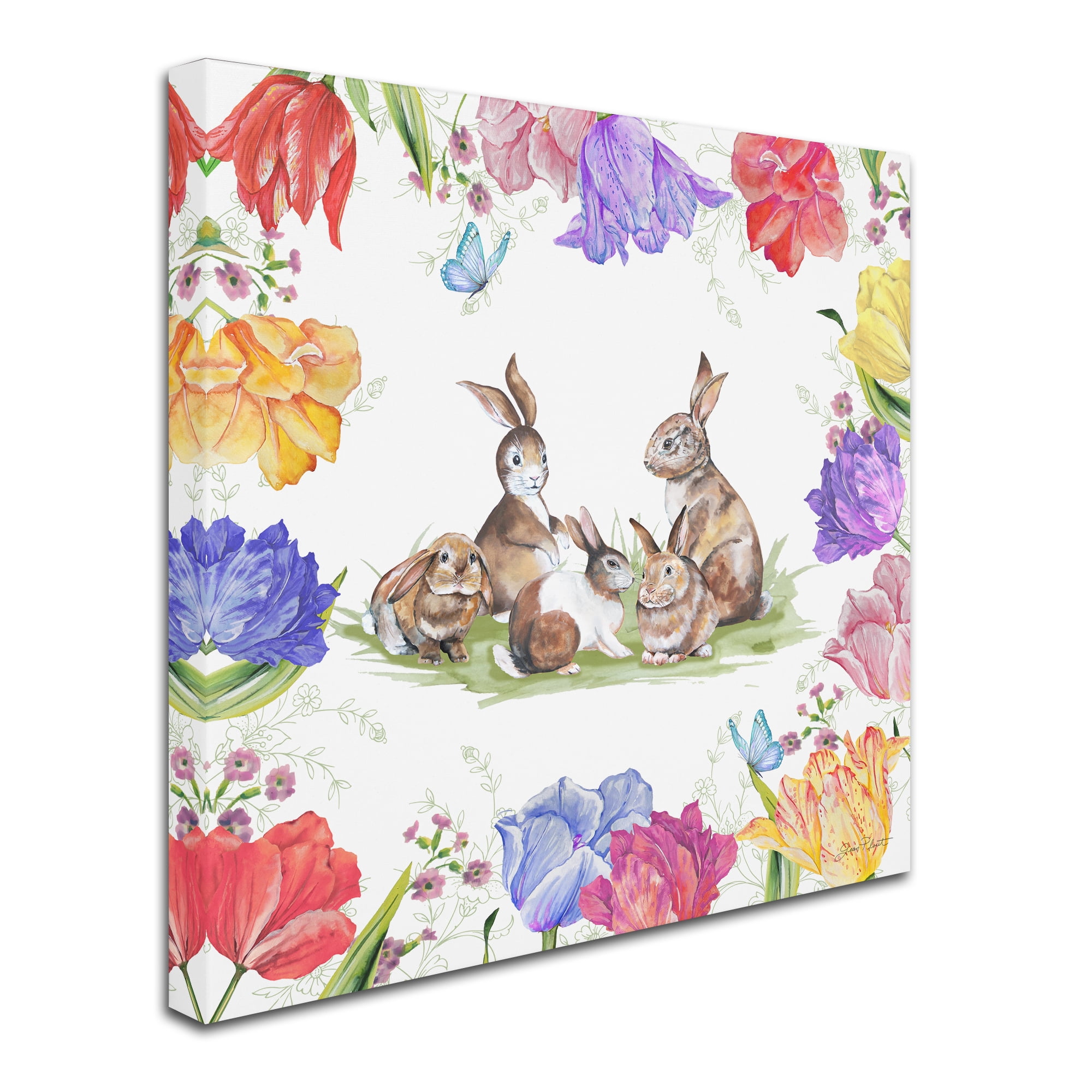 Trademark Fine Art 'Bunnies In The Tulips 1' Canvas Art by Jean Plout