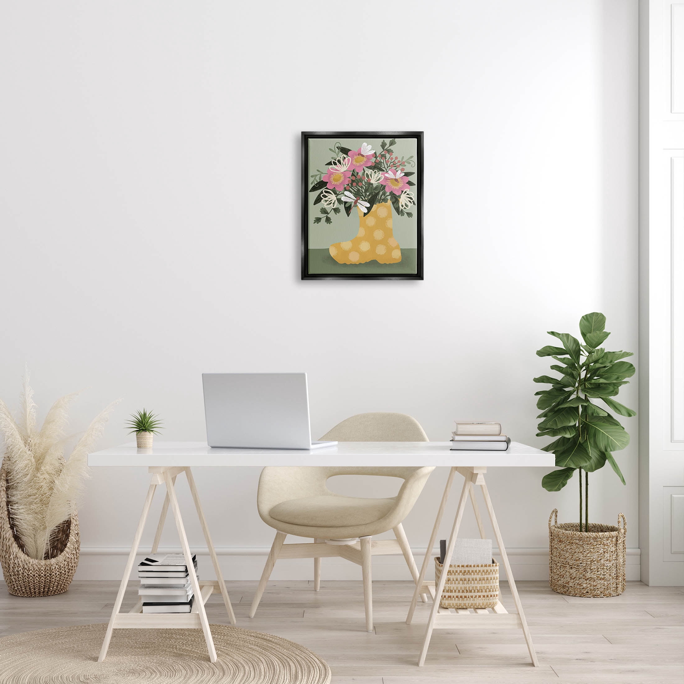 Casual Dragonfly Garden Bouquet Botanical & Floral Graphic Art Jet Black Framed Art Print Wall Art