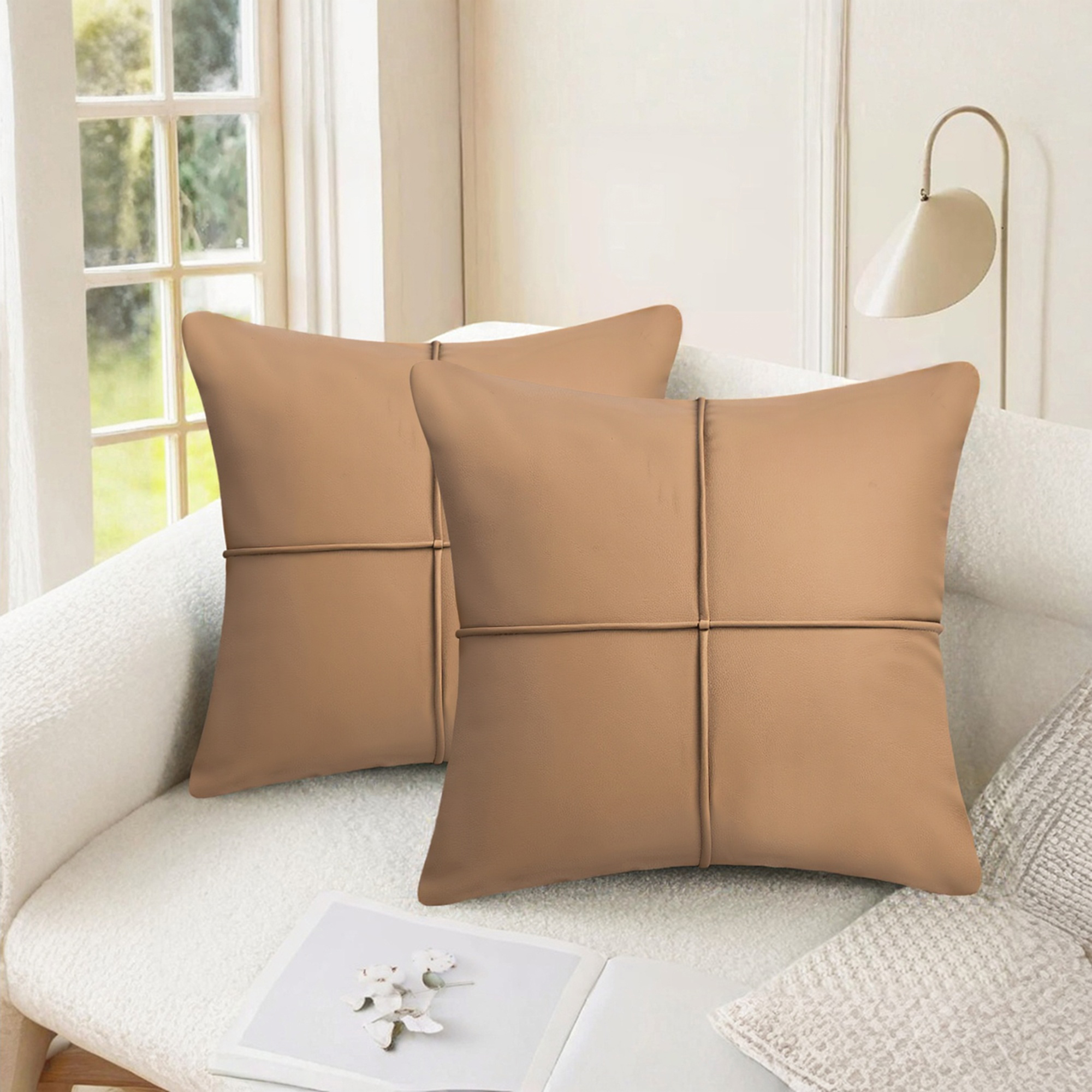 Unique Bargains Set of 2 Square Throw Pillow Covers Decorative Cases Light Brown