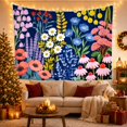 thumbnail image 3 of Vibrant Floral Arrangement with Coral Poppies and Ferns in Navy, Playful Illustration for Nature Lovers, Botanical Wall Art, Housewarming Gift, Tapestry Wall Hanging for Bedroom and Living Room, 3 of 7