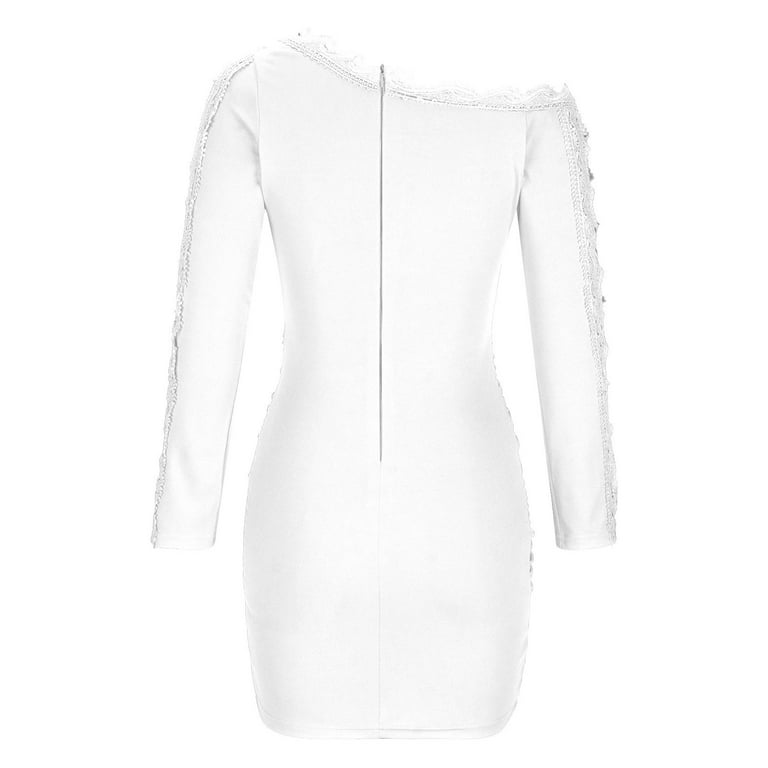 sexy winter white dress Blczomt White Winter Dresses for Women Mini Sexy Lace Long Sleeve Bodycon Trendy Party Off Shoulder Dresses, Women's, Size: 4,6,8,10,12,14,16,18,20