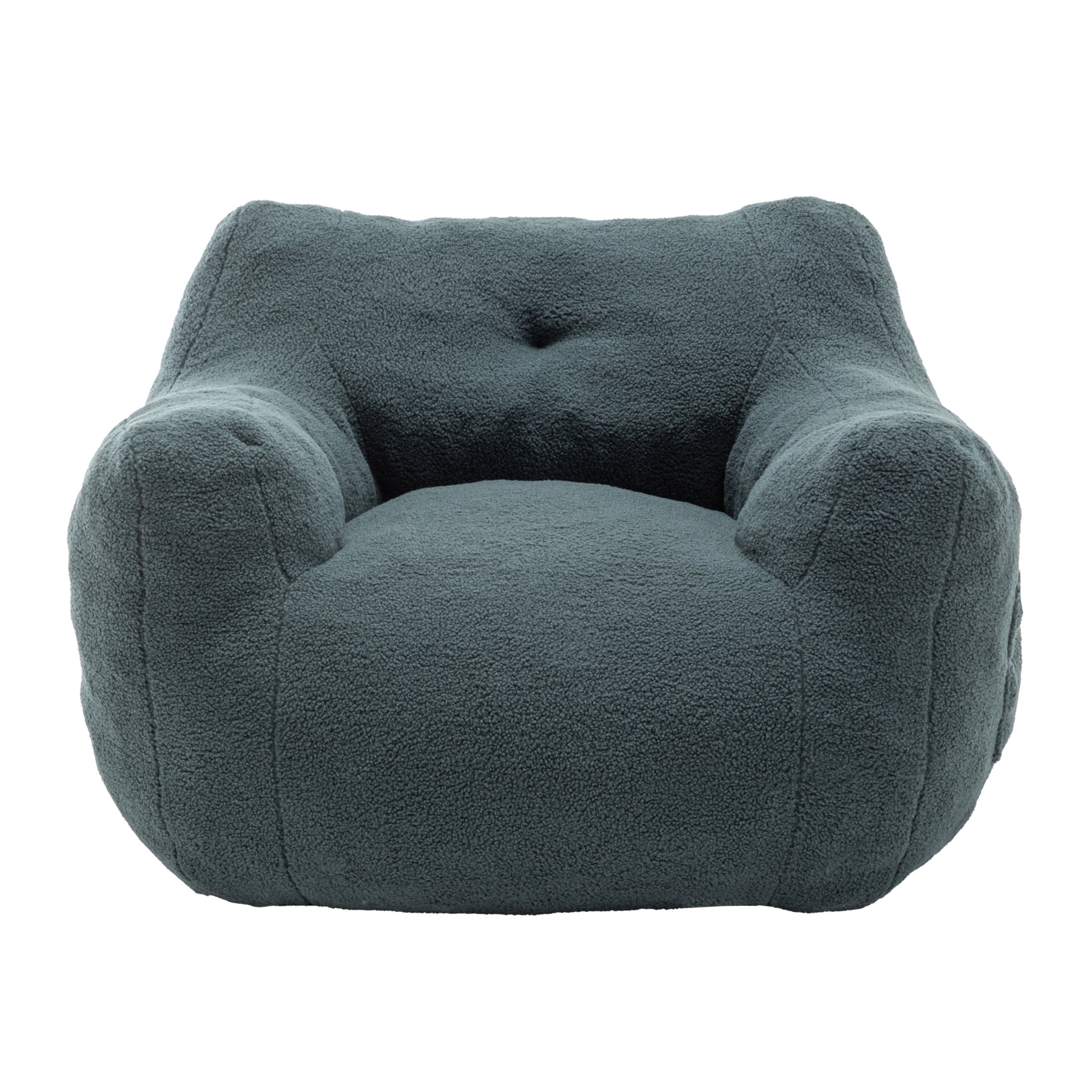 Noble House Nexo Plush Stuffed Memory Foam Bean Bag Sofa, Large Comfy Lounger with Armrest for Living Room, Green