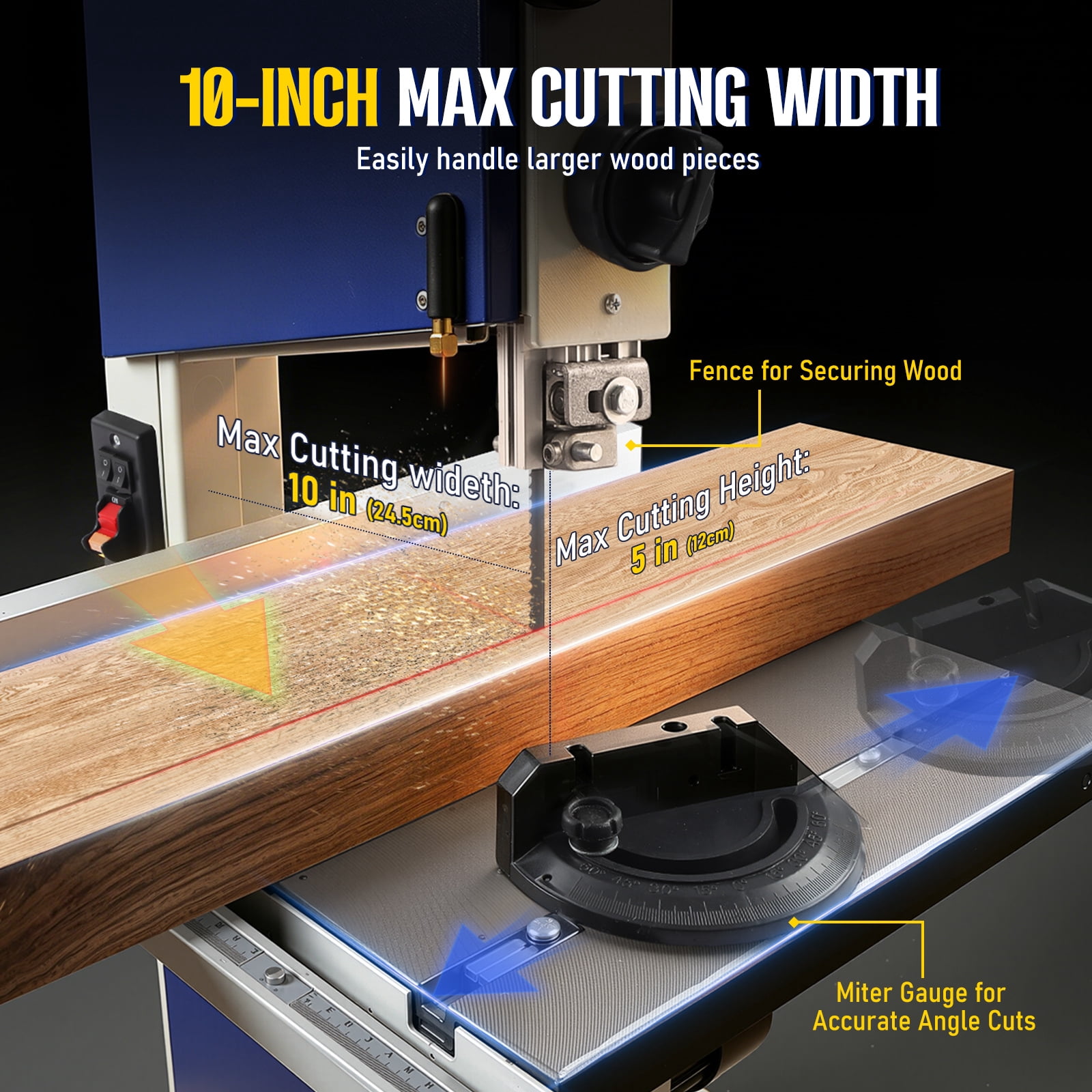Hemoton Bench Band Saw for Woodworking with Adjustable Tilt and Double Sided Fence