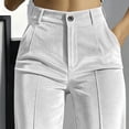 thumbnail image 6 of Yyeselk Women Velour Dress Pants Button High Waisted Wide Leg Trousers Pleated Front Trendy Business Casual Outfits for Women with Pockets White M, 6 of 7