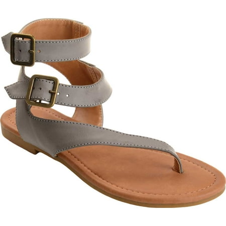 

Women s Journee Collection Kyle Ankle Strap Thong Sandal Grey Faux Leather 10 M