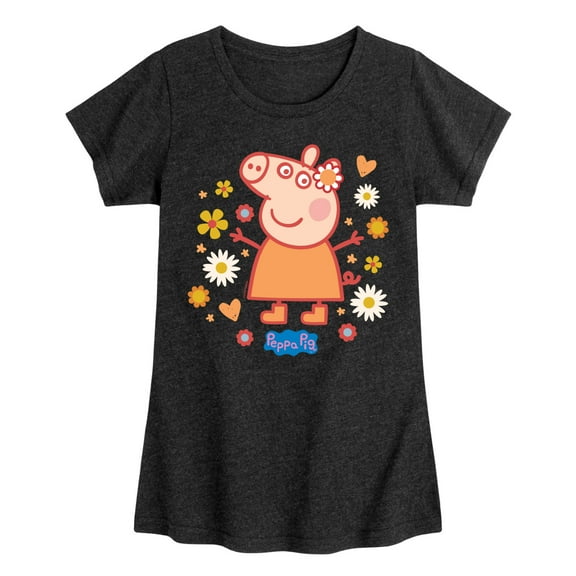 Peppa Pig - Peppa With Flowers - Girls Toddler And Youth Fitted Short Sleeve Tee