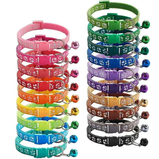 19 Uds collares de identificación de cachorro con campana ajustable 19-32cm, collares de identificación reflectantes ajustables de nailon suave para mascotas recién nacidas